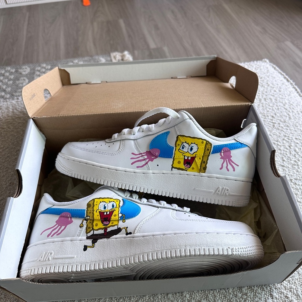 Custom Painted SpongeBob Nike Air Force 1 '07 - Size 10